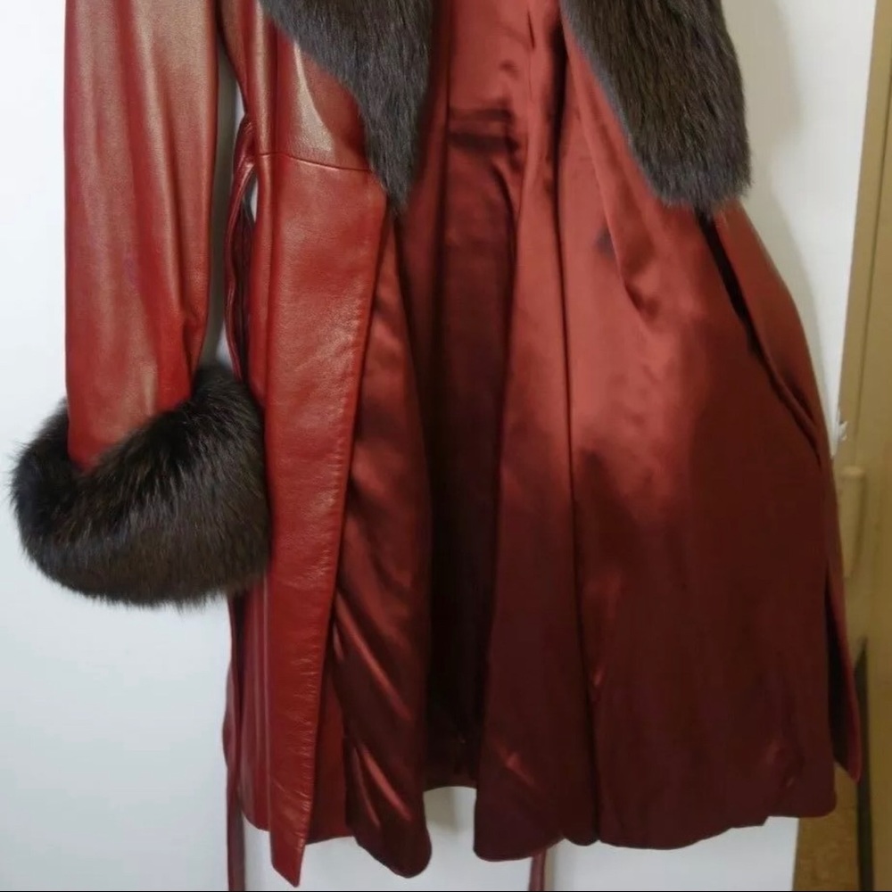Dior Red lambskin leather robe jacket w fox rare - Picture 3 of 8